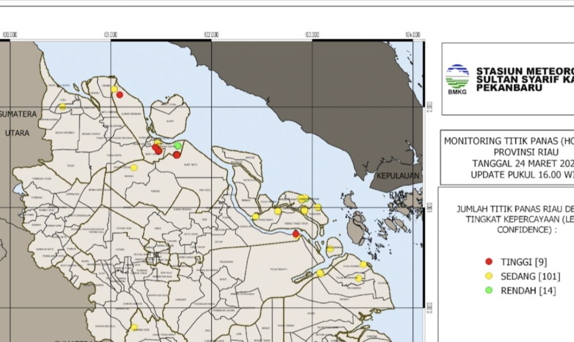 BMKG Mendeteksi 124 Titik Panas Di Riau.